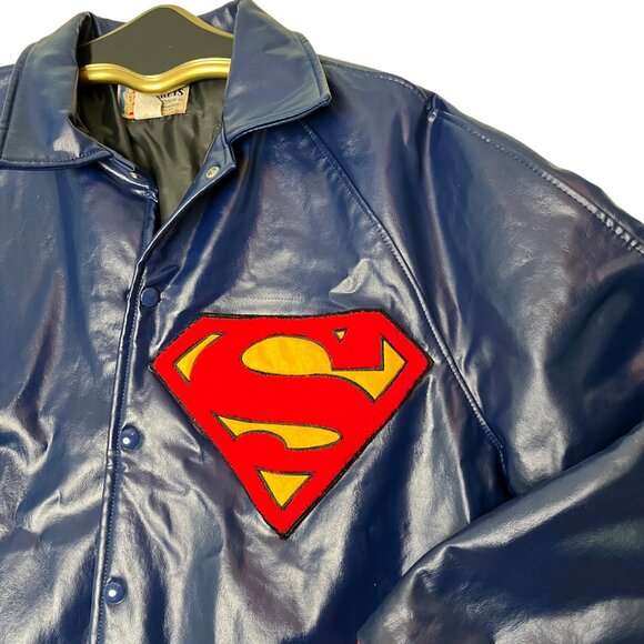 VTG Superman Varsity Jacket Mens XXL Blue Red & White Stripes Justice League USA - Picture 3 of 16